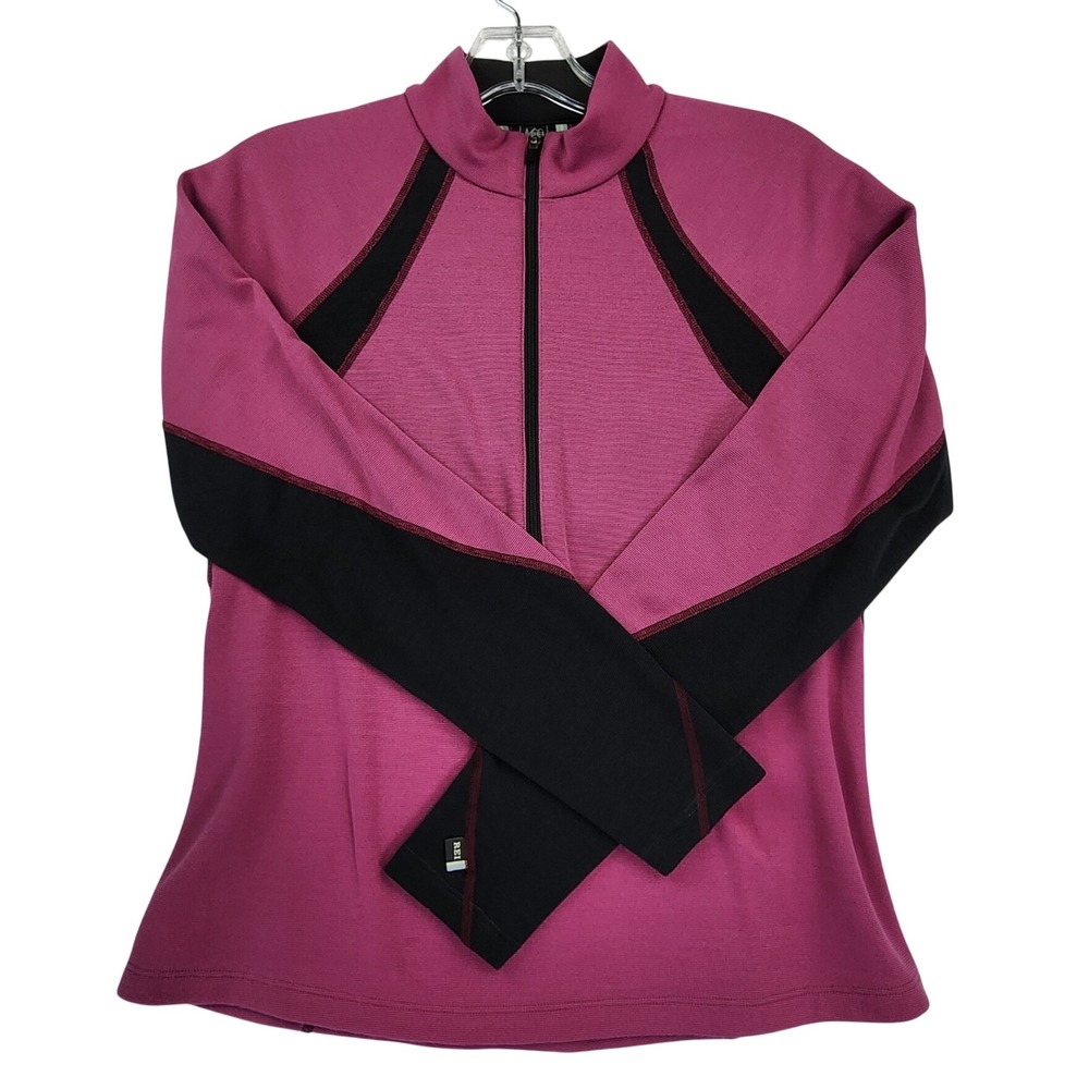 REI Size M Magenta Pink Black Quarter Zip Pullover Hiking Gorpcore Active Fleece